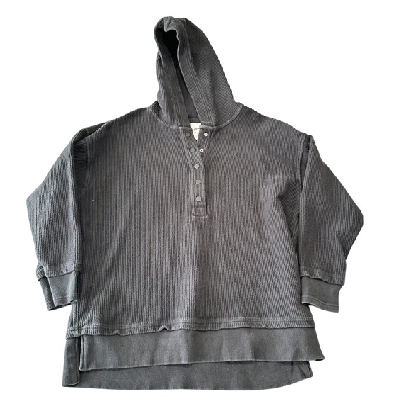aerie Tops - Aerie Womens Charcoal Gray Waffle Knit Henley Hoodie Sweatshirt Size S Cozy